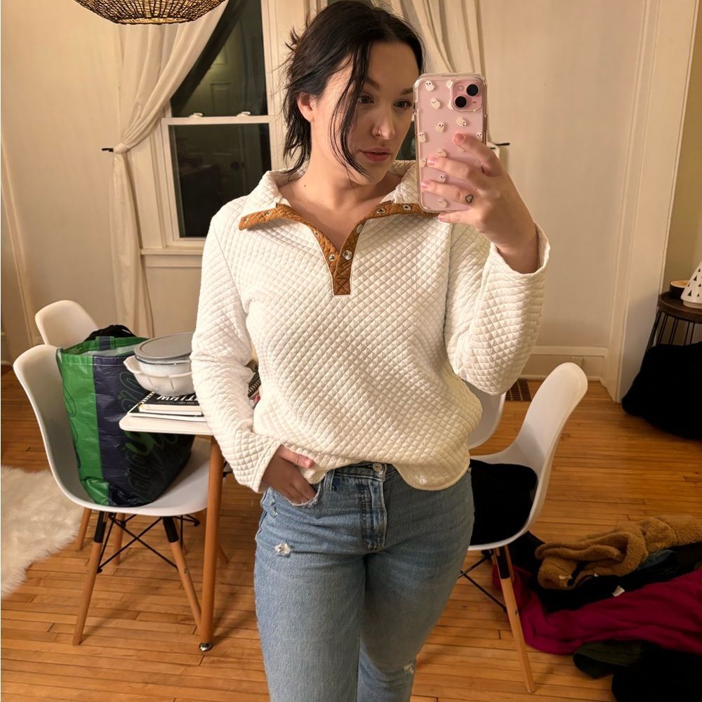 Women's White Quilted Sweater